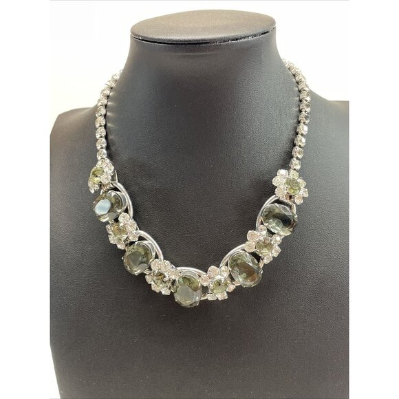 Juliana D&E CLEAR & SMOKY RHINESTONE 5 LINK NECKLACE Chunky Collar Vintage AL4.2 - Picture 11 of 16
